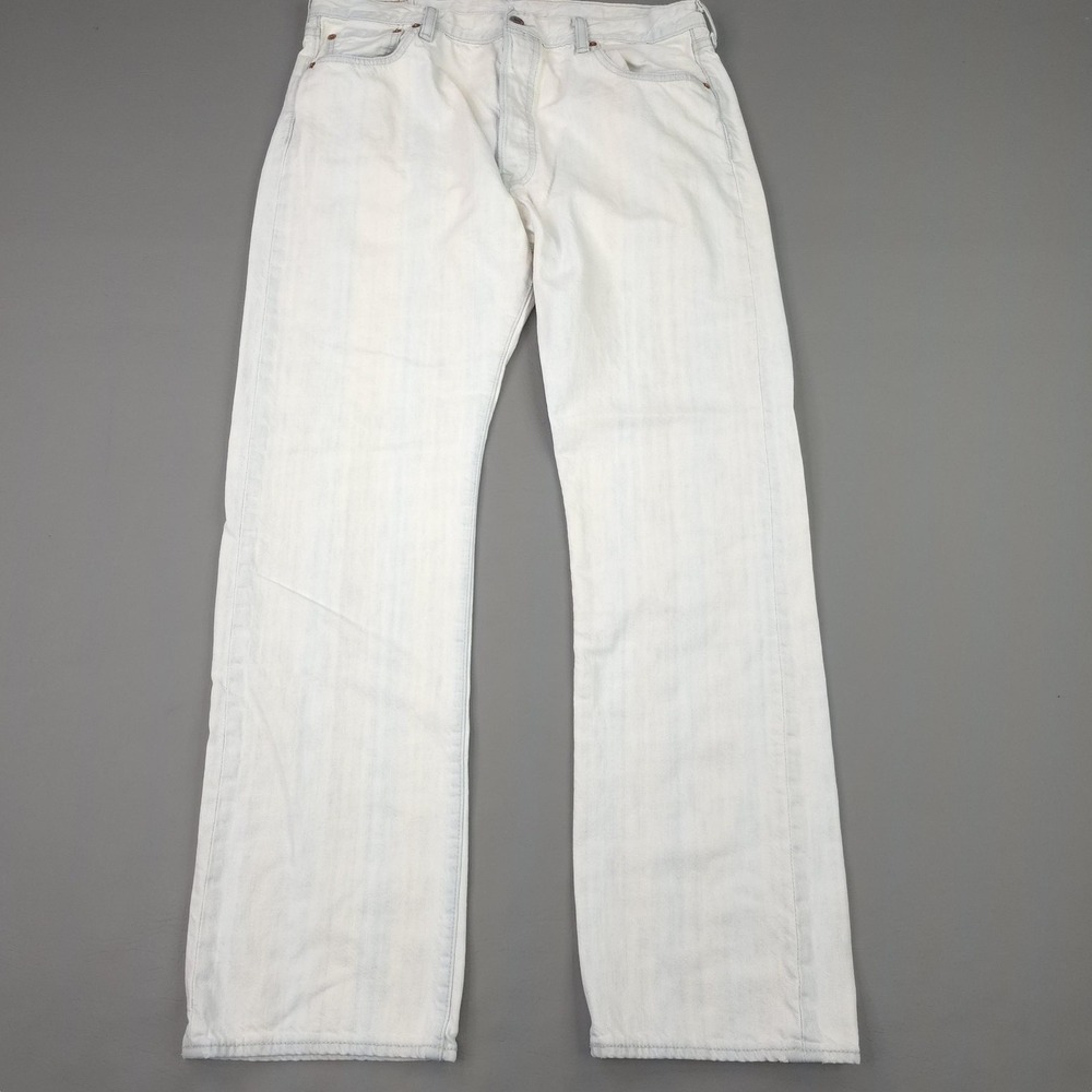 Levis 501 Jeans Mens 36X32* Fits‎ 34X30 White Button Fly Bleached Light Wash